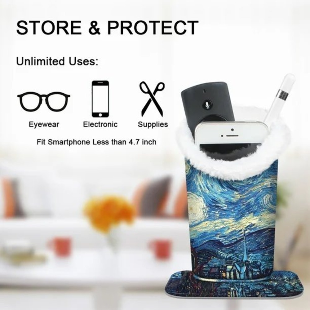 Starry Night Plush Lined Eyeglass Holder Stand PU Leather‎ Glasses Case